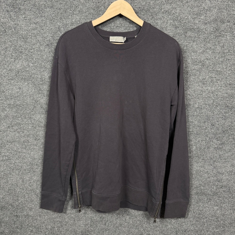Vince Size Small Sweater Side Hem Zipper Crew Neck Black Cotton Capsule Layering
